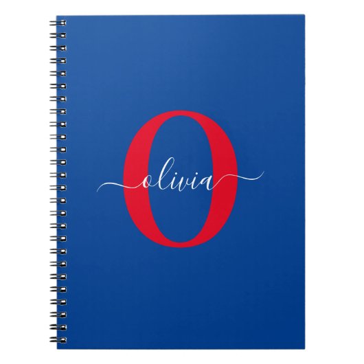 Carnet Nom de script de monogramme personnalisé Bleu Blan (Devant)