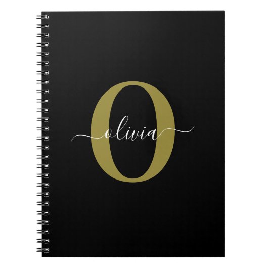 Carnet Nom de script de monogramme personnalisé noir blan (Devant)