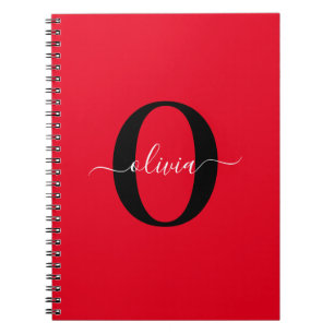 Carnet Nom de script de monogramme personnalisé Rouge Noi