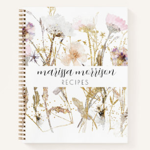 Carnet Nom de script du Fleur sauvage d'or rose personnal