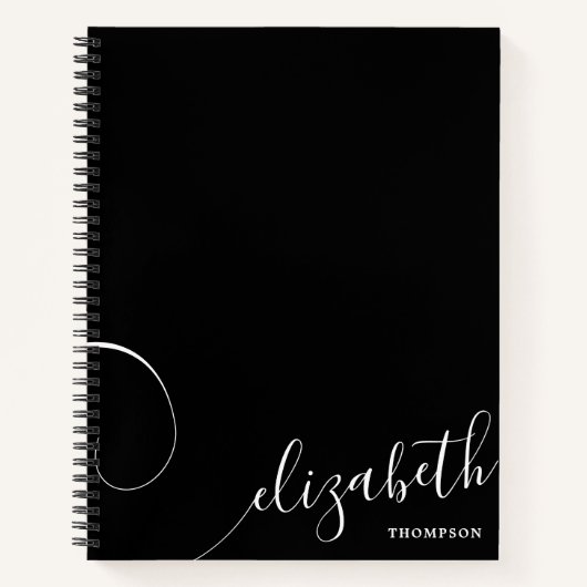 Carnet Nom de script élégant en noir Personnalisé (Devant)