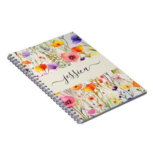 Carnet Nom de script fleur sauvage d'aquarelle élégant (Côté Droit)