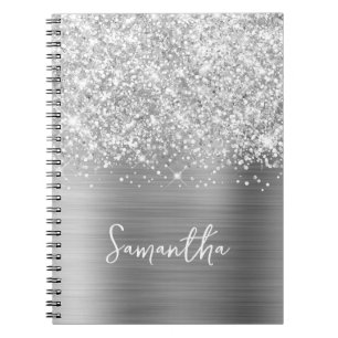 Carnet Nom de script Glam Argent Pailleté