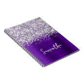Carnet Nom de script Glam Indigo Violet Pailleté Argent (Côté Droit)