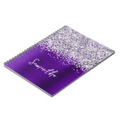 Carnet Nom de script Glam Indigo Violet Pailleté Argent (Côté gauche)