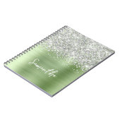 Carnet Nom de script Glam Mint Pailleté Argent (Côté gauche)