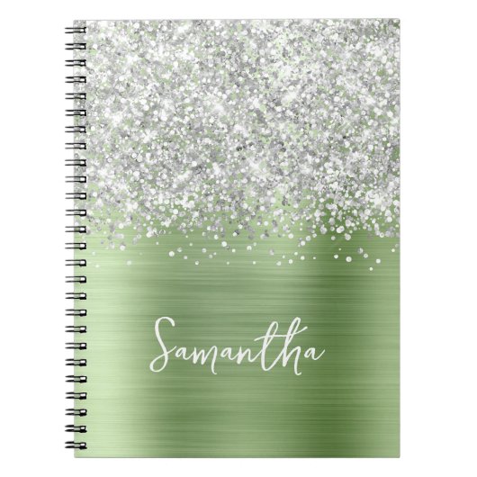 Carnet Nom de script Glam Mint Pailleté Argent (Devant)