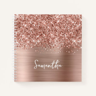 Carnet Nom de script Glam Rose Gold Pailleté