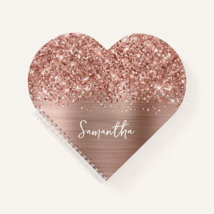 Carnet Nom de script Glam Rose Gold Pailleté