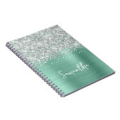 Carnet Nom de script Glam sarcelle clair paillettes argen (Côté Droit)