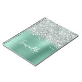 Carnet Nom de script Glam sarcelle clair paillettes argen (Côté gauche)