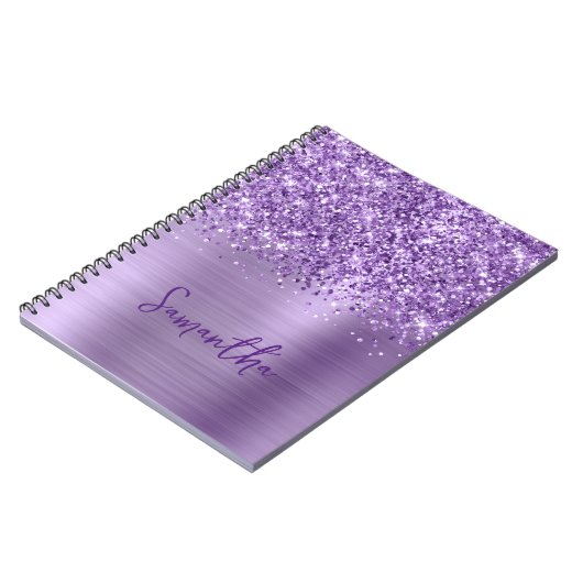 Carnet Nom de script Glam violet clair pailleté (Côté gauche)