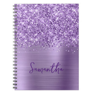 Carnet Nom de script Glam violet clair pailleté