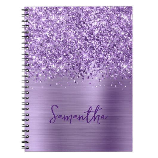 Carnet Nom de script Glam violet clair pailleté (Devant)