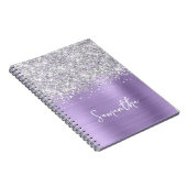 Carnet Nom de script Glam Violet Pâle Paillettes Argentée (Côté Droit)