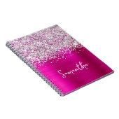 Carnet Nom de script glamour argent pailleté et rose chau (Côté Droit)