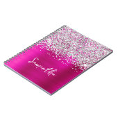 Carnet Nom de script glamour argent pailleté et rose chau (Côté gauche)