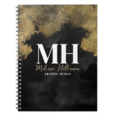 Carnet Nom de script moderne Monogramme Or Noir (Devant)