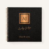 Carnet Nom de script monogramme or noir élégant (Devant)
