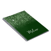 Carnet Nom de script ombré pailleté vert émeraude (Côté Droit)