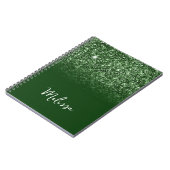 Carnet Nom de script ombré pailleté vert émeraude (Côté gauche)