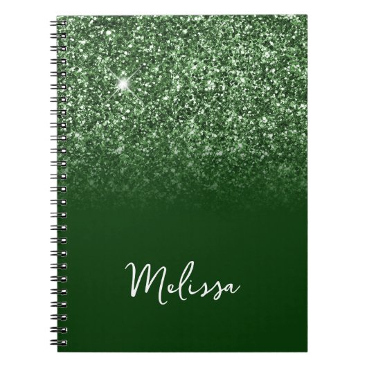 Carnet Nom de script ombré pailleté vert émeraude (Devant)