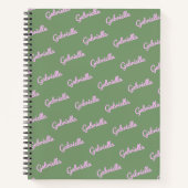 Carnet Nom de script personnalisé rose et vert mignon Non (Devant)