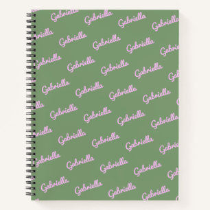 Carnet Nom de script personnalisé rose et vert mignon Non