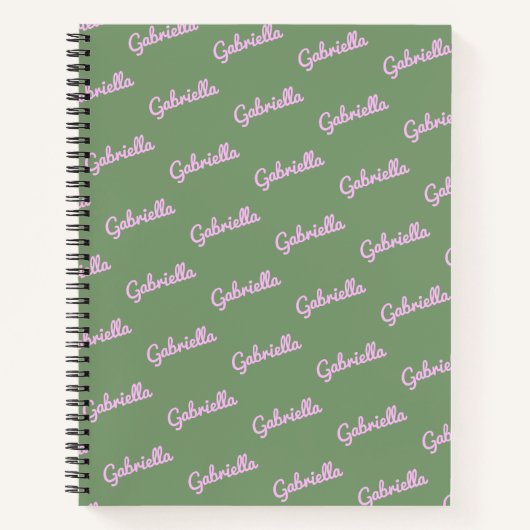 Carnet Nom de script personnalisé rose et vert mignon Non (Devant)