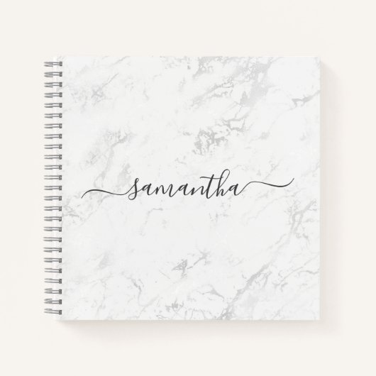 Carnet Nom de signature en marbre blanc argenté de luxe (Devant)