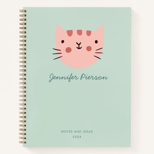 Carnet Nom d'écriture personnalisée Cute Pink Cat (Devant)