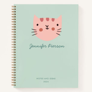 Carnet Nom d'écriture personnalisée Cute White Cat