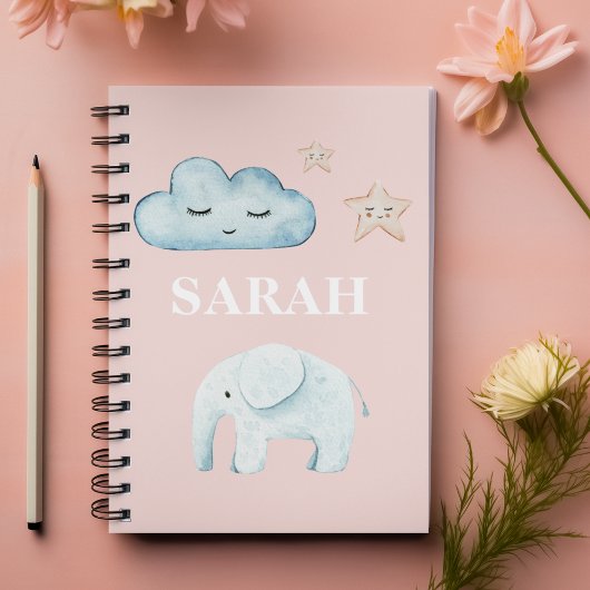 Carnet Nom d'enfant Moderne Rose Pastel et Bleu