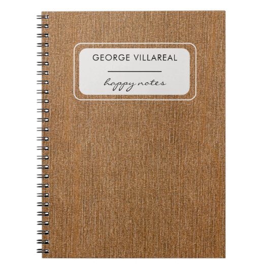 Carnet Nom, Denim imprimé marron moutarde en spirale (Devant)