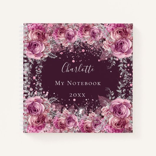 Carnet Nom des fleurs bordeaux roses (Devant)