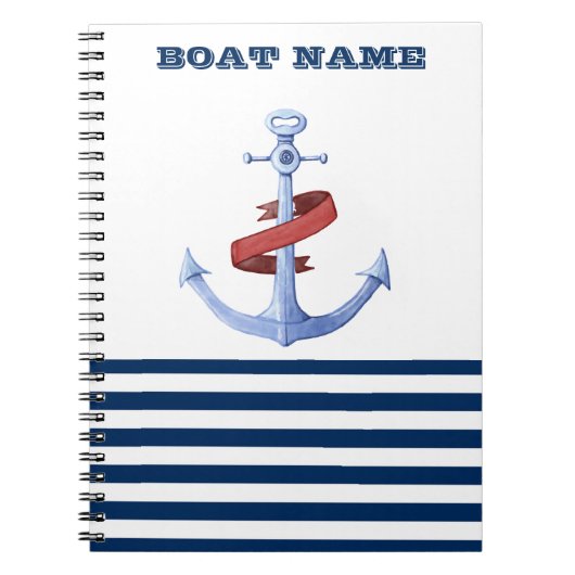 Carnet Nom du bateau nautique, Ancre Bleue Marine Bleu ra (Devant)