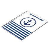 Carnet Nom du bateau nautique, Ancre Marine Bleu rayé (Côté gauche)