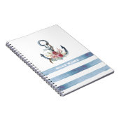 Carnet Nom du bateau nautique, Fleurs d'Ancres rayures (Côté Droit)