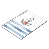Carnet Nom du bateau nautique, Fleurs d'Ancres rayures (Côté gauche)