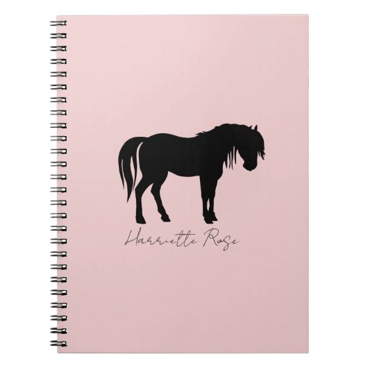 Carnet Nom du cheval noir rose pâle (Devant)
