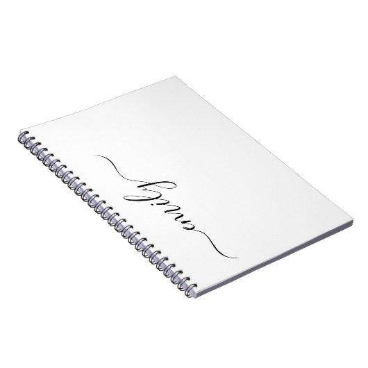 Carnet Nom du monogramme blanc noir moderne (Côté Droit)