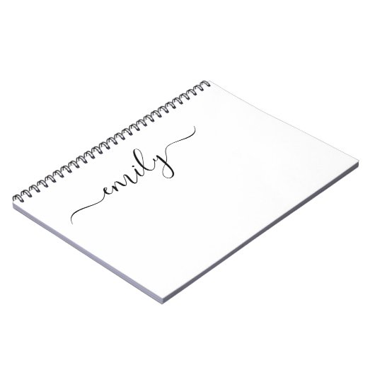 Carnet Nom du monogramme blanc noir moderne (Côté gauche)