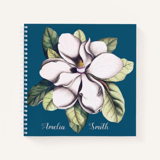 Carnet Nom du monogramme de la fleur de Magnolia (Devant)