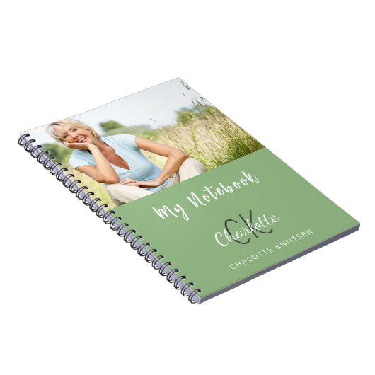 Carnet Nom du monogramme de photo vert Sage (Côté Droit)
