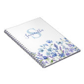 Carnet Nom du monogramme floral bleu (Côté Droit)