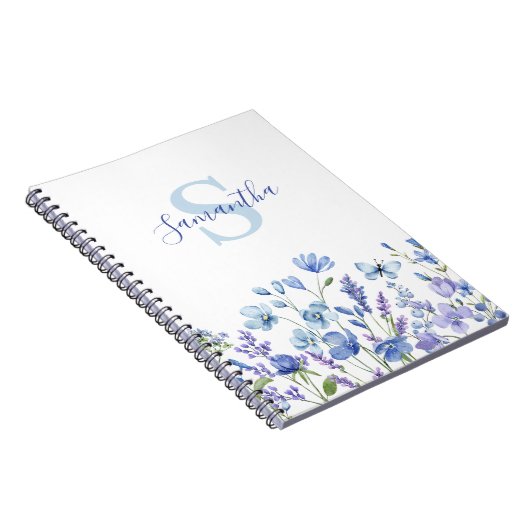 Carnet Nom du monogramme floral bleu (Côté Droit)