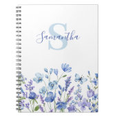Carnet Nom du monogramme floral bleu (Devant)