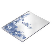 Carnet Nom du monogramme Floral Blue Silver Grey Élégant (Côté gauche)