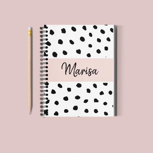 Carnet Nom du monogramme moderne | Points rose et noir Pa