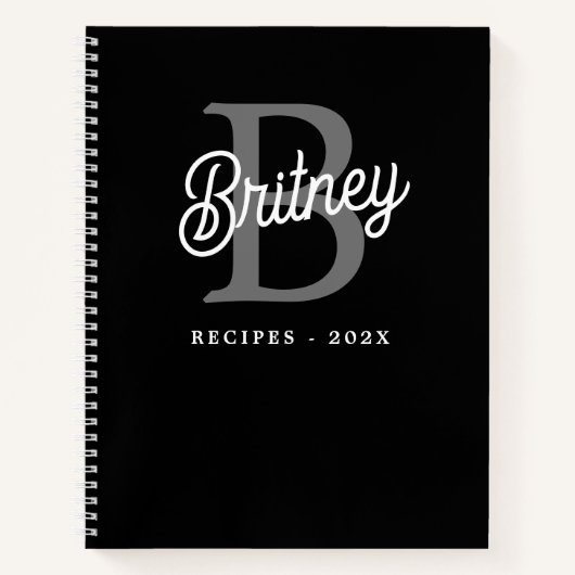 Carnet Nom du monogramme moderne Recette de script gris n (Devant)